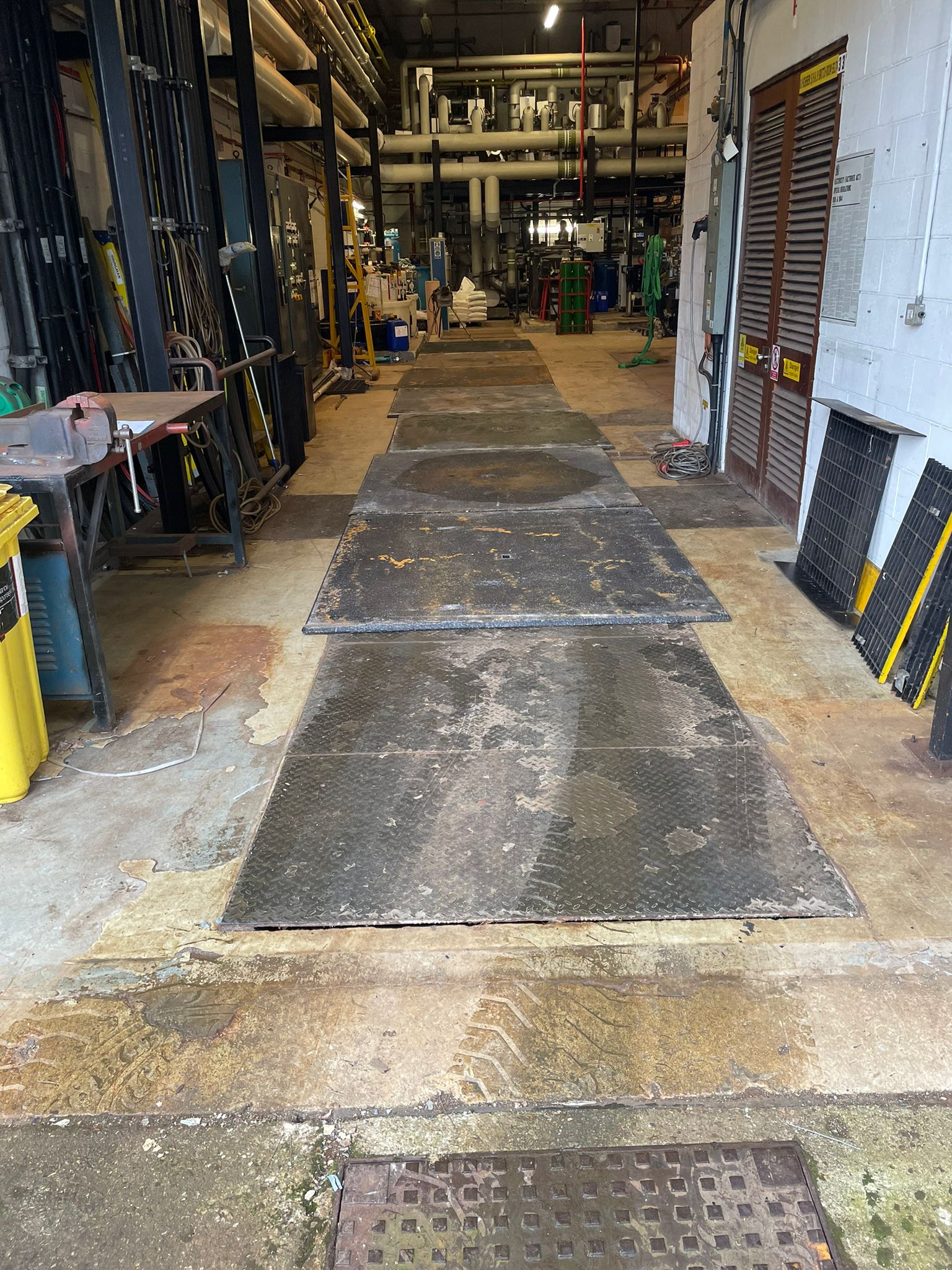 One factory floor protected by a steel runway, courtesy of 15 anti-skid road plates